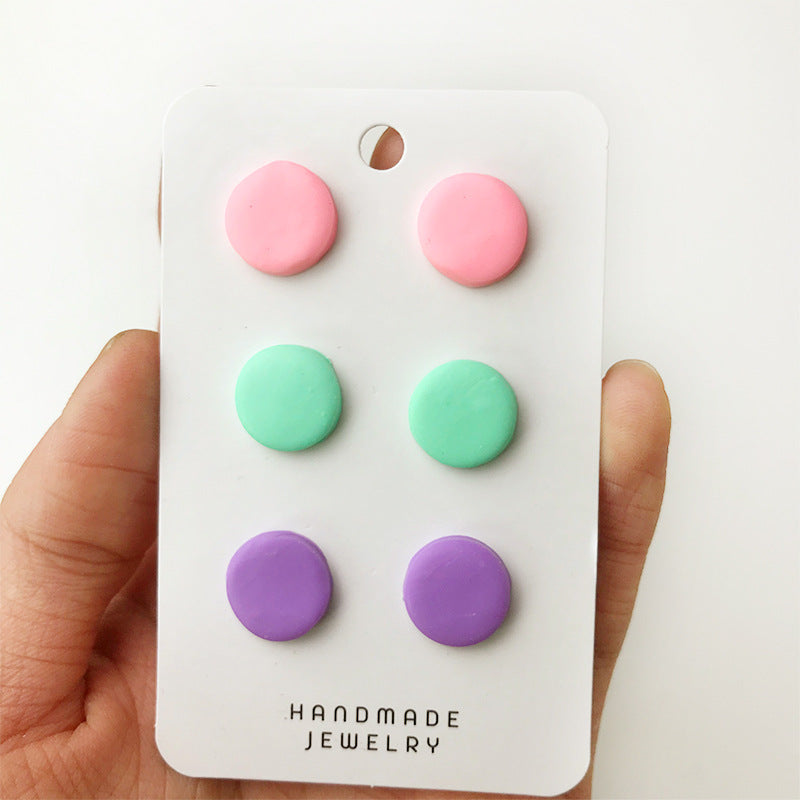 Handcrafted Candy Color Clay Stud Earrings - Fresh and Stylish Set