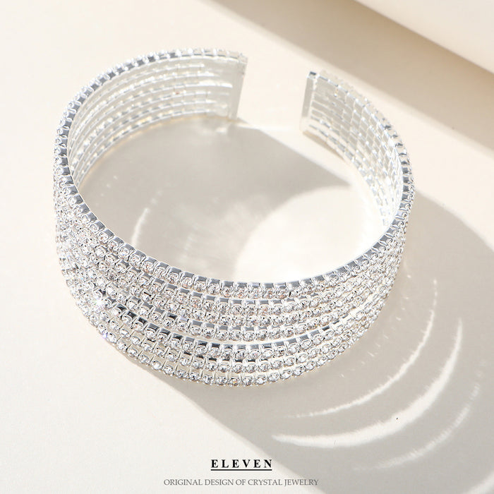 Best-Selling Rhinestone Bracelet - Exaggerated Multi-Row Cuff for Brides