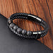 Bracelet Stainless Steel Leather Woven Natural Stone