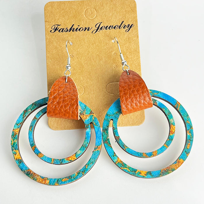 Wooden hollow ring earrings