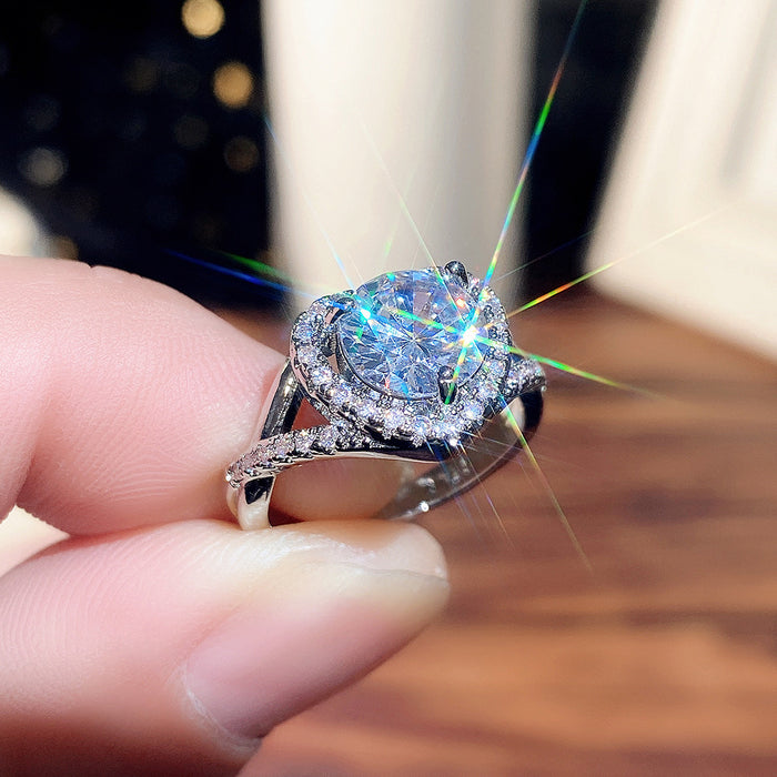 Imitation Tanzanite Women's Ring Horse Eye Hollow Luxury Palace Style Plated Two Color Gemstone Ring