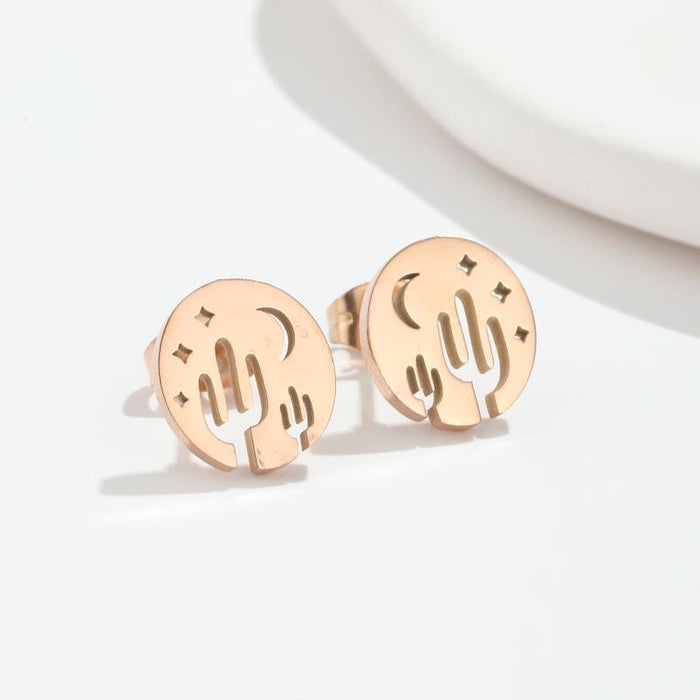 Cactus and Star Hollow Stainless Steel Stud Earrings - Fun and Creative Jewelry for a Unique Look