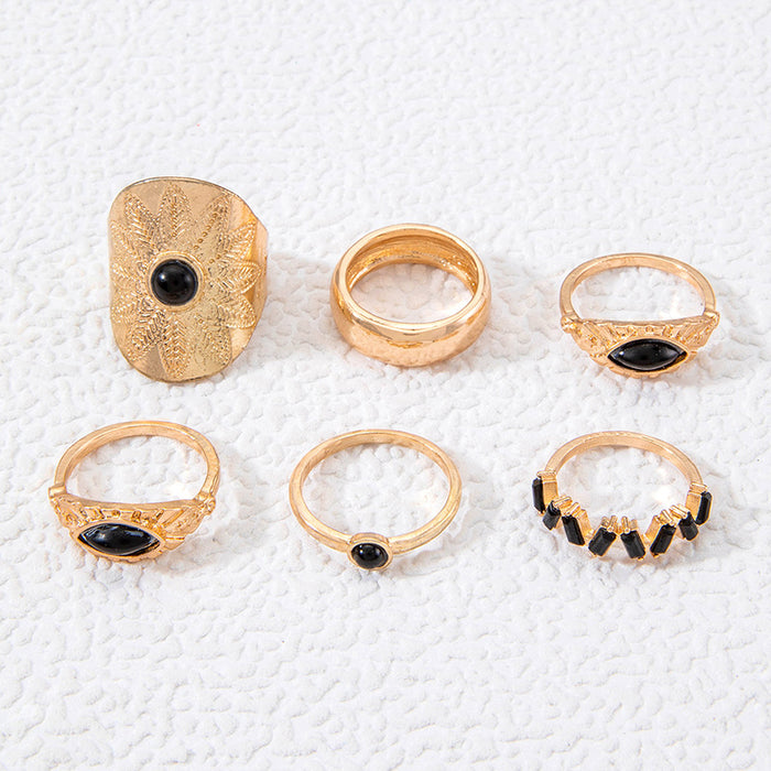 Retro Punk Gemstone Eye Ring Set - Bold Rhinestone Six-Piece Set