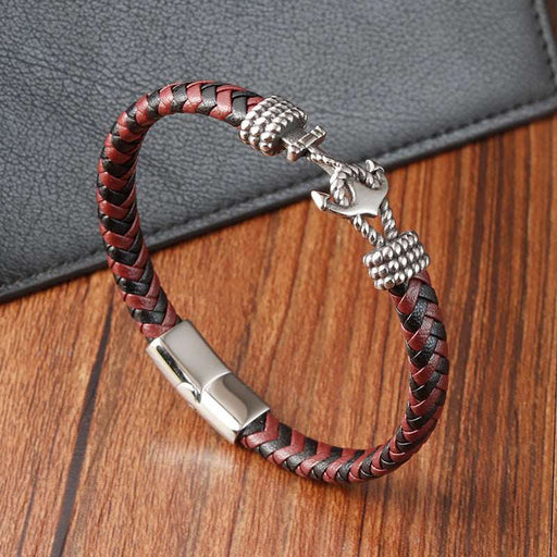 Bracelet Stainless Steel Anchor Vintage Braided Genuine Leather