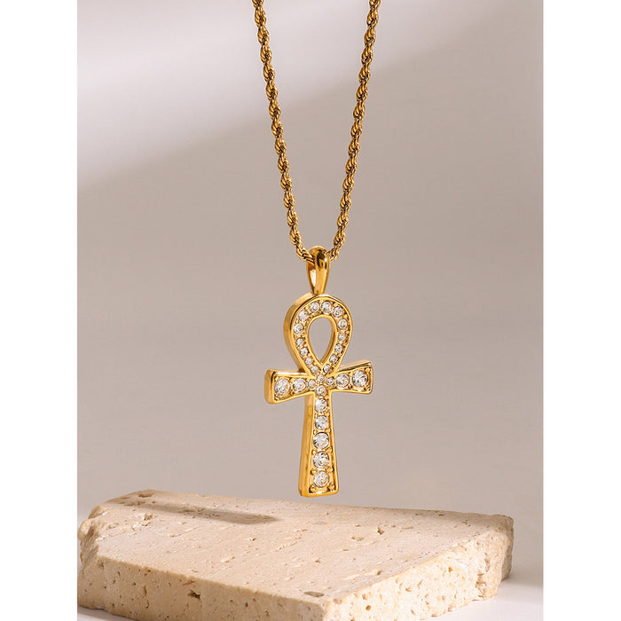 18K Gold-Plated Stainless Steel Cross Pendant Necklace - Simple Titanium Steel Jewelry for Men and Women