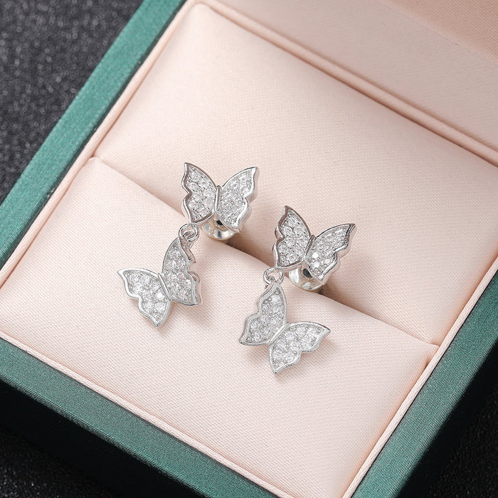 Four butterflies inlaid with diamond clavicle chain fashion set