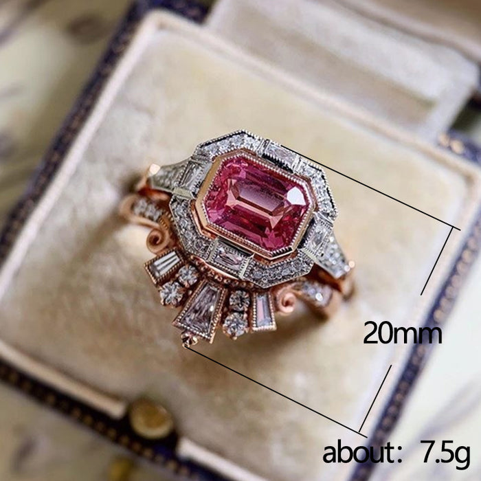 Anillo de moda con conjunto de circonitas rojas de estilo retro