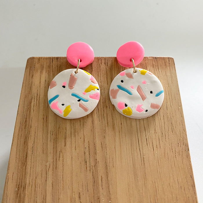 Spring/Summer Multi-Color Geometric Clay Earrings - Artistic Handmade Jewelry