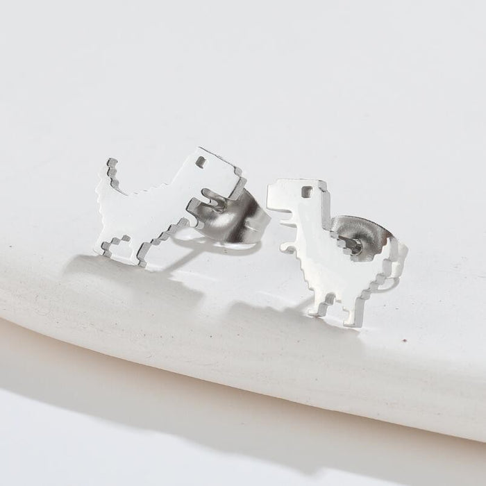 Pendientes de dinosaurio Tyrannosaurus Rex, mini pendientes sencillos de acero inoxidable de animales pequeños, nuevos pendientes de comercio electrónico transfronterizo