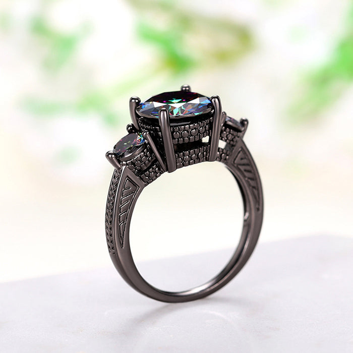 Colorful three zircon ring crown high-end model