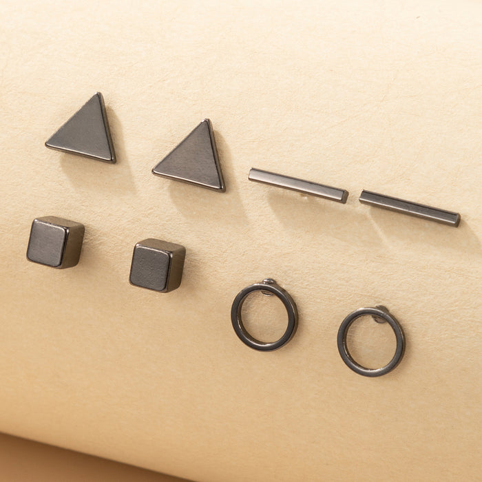 Simple geometric square triangle round earring combination four-piece earring