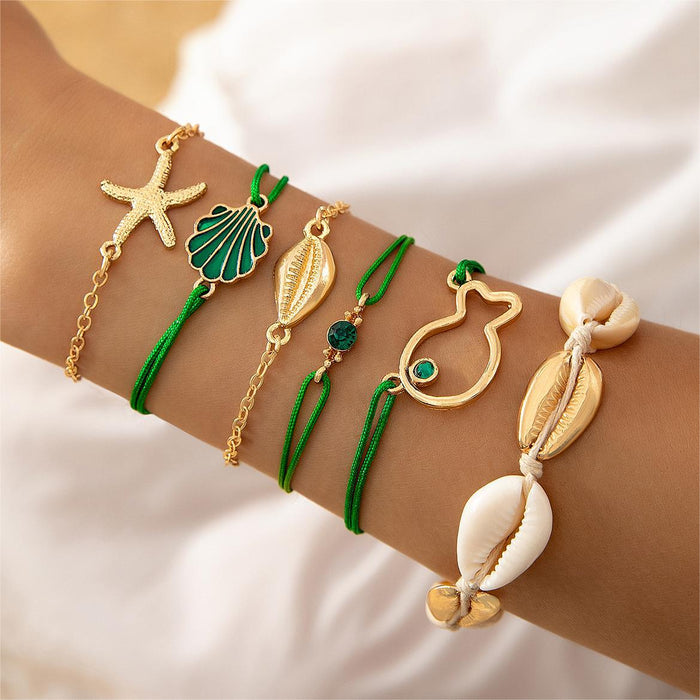 Bohemian Dopamine Colorful String Bracelet Set - Vacation Style Shell Heart Bracelet Four-Piece Set