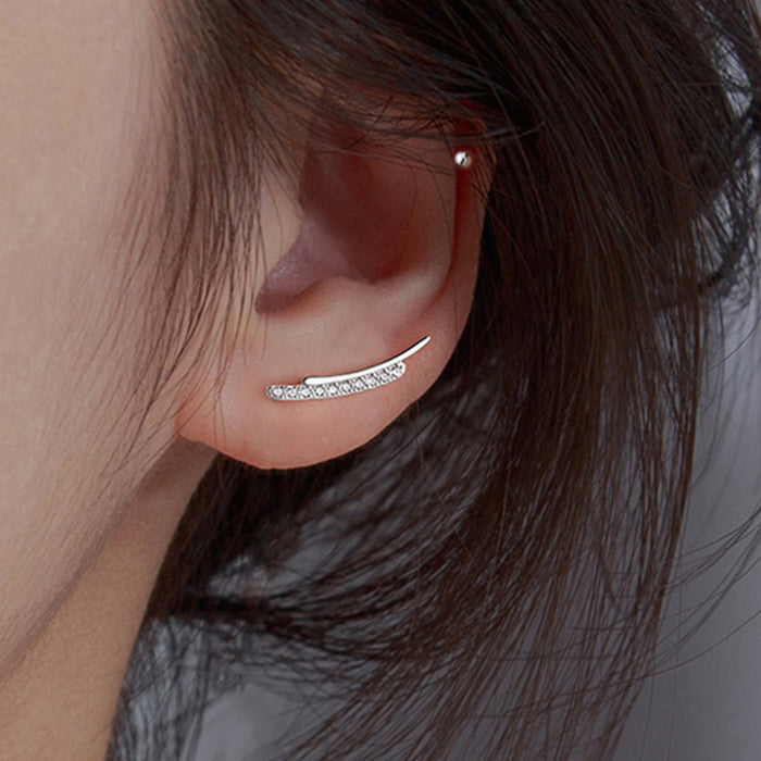 Pendientes de sonrisa curva con doble capa de diamantes para mujer