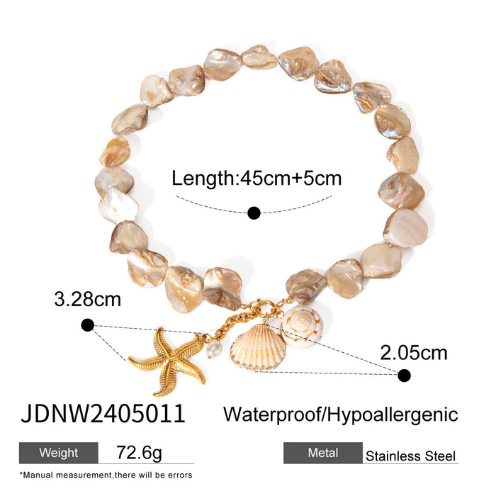 18K Gold Plated Stainless Steel Starfish, Shell, and Conch Bracelet - 2024 Summer Ocean Series Jewelry