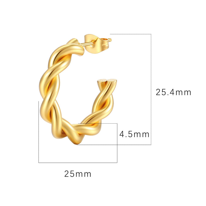 Twisted stainless steel earrings, gold C-shaped titanium steel earrings, light luxury earrings