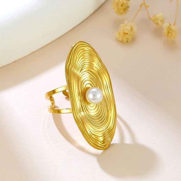 Wholesale stainless steel and titanium steel textured imitation pearl geometric rings