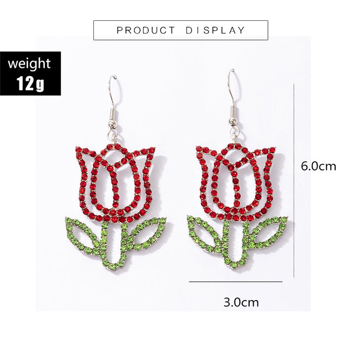 Red diamond big rose earrings