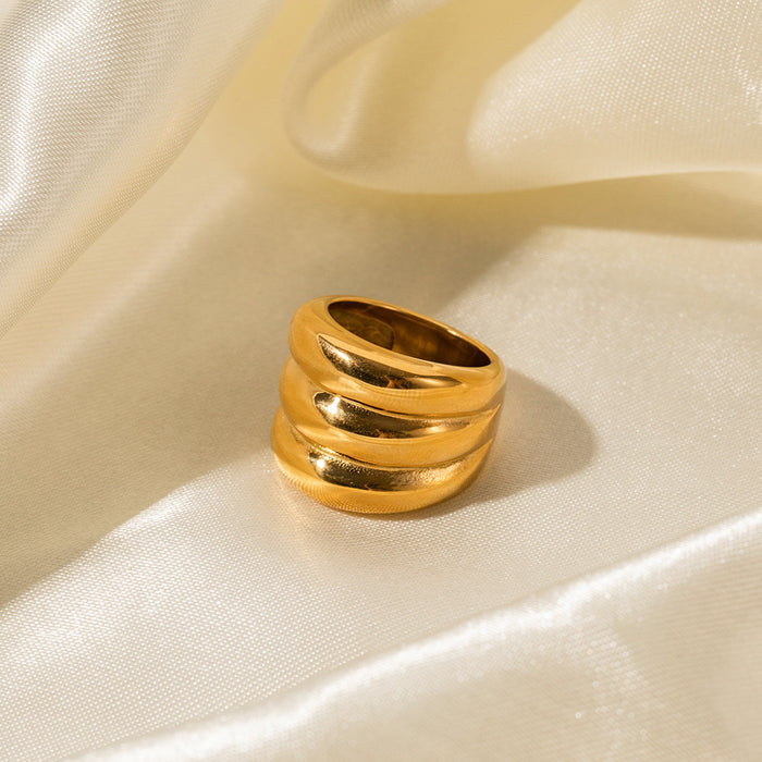 18K Gold Stainless Steel Serpent-Style Ring with Starburst Inlay