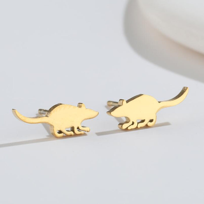 Mouse Design Stainless Steel Stud Earrings - Cute and Creative Animal Jewelry