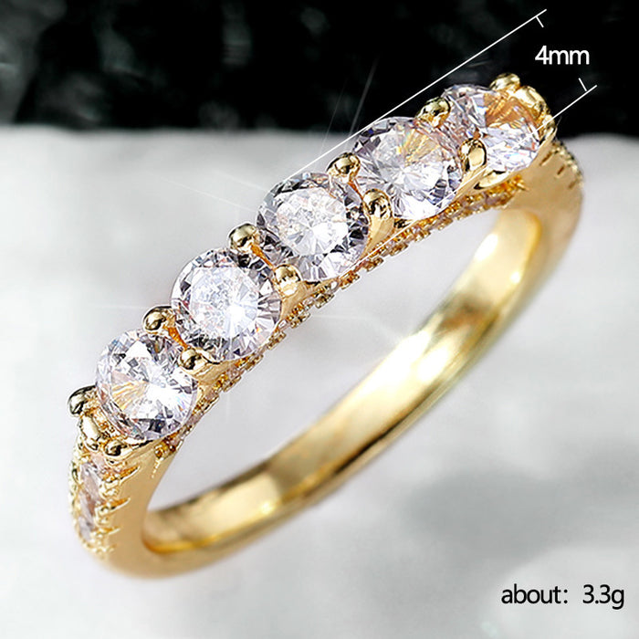Gold-plated single-row diamond zircon ring anniversary celebration light luxury style ring