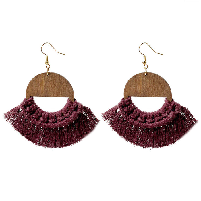 Bohemian Tassel Earrings with Wooden Design for Wedding and Gifts