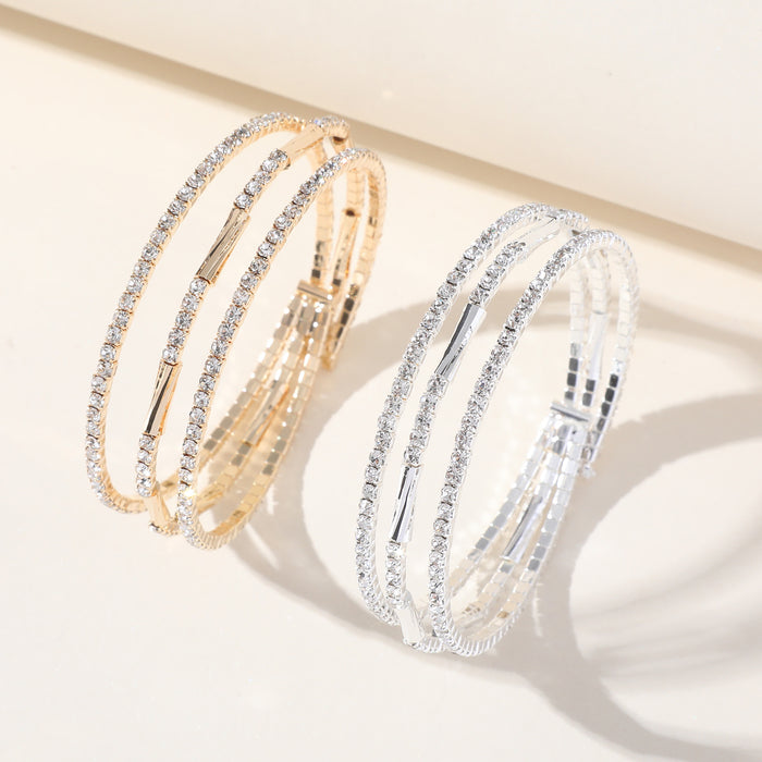 Elegant Gold-Plated Bracelet - Double Row Rhinestone Design for Women