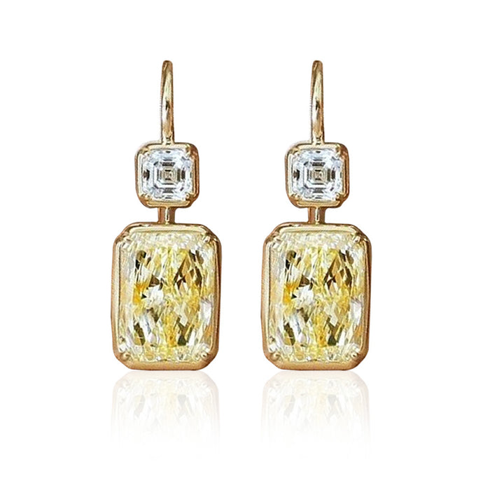 Colored Gemstone Earrings Yellow Diamond Square Zircon Earrings