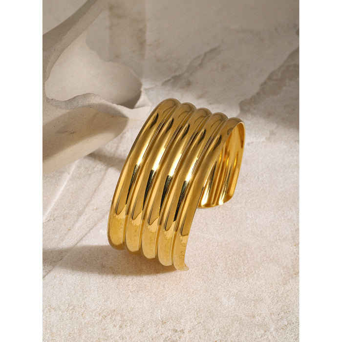 18K Gold Plated Stainless Steel Multi-Layer Smooth Open Bracelet - European High-End Design Jewelry