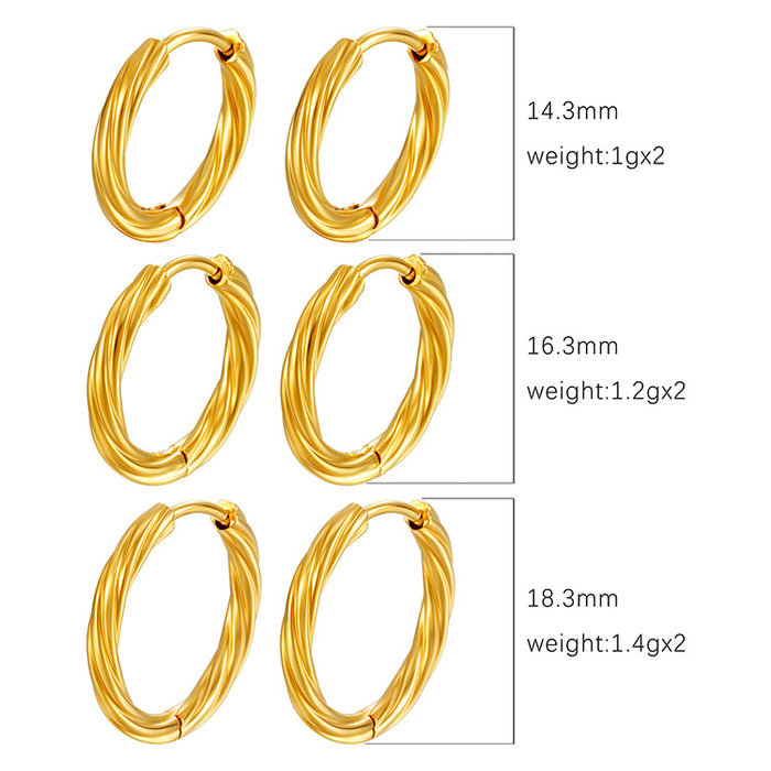 Twisted stainless steel earrings for women, simple 18K gold plated round earrings