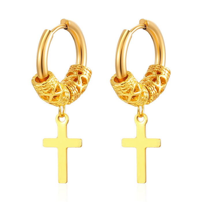 Pendientes de tótem con estampado de dragón, acero inoxidable, oro de 18 quilates, pendientes de acero y titanio