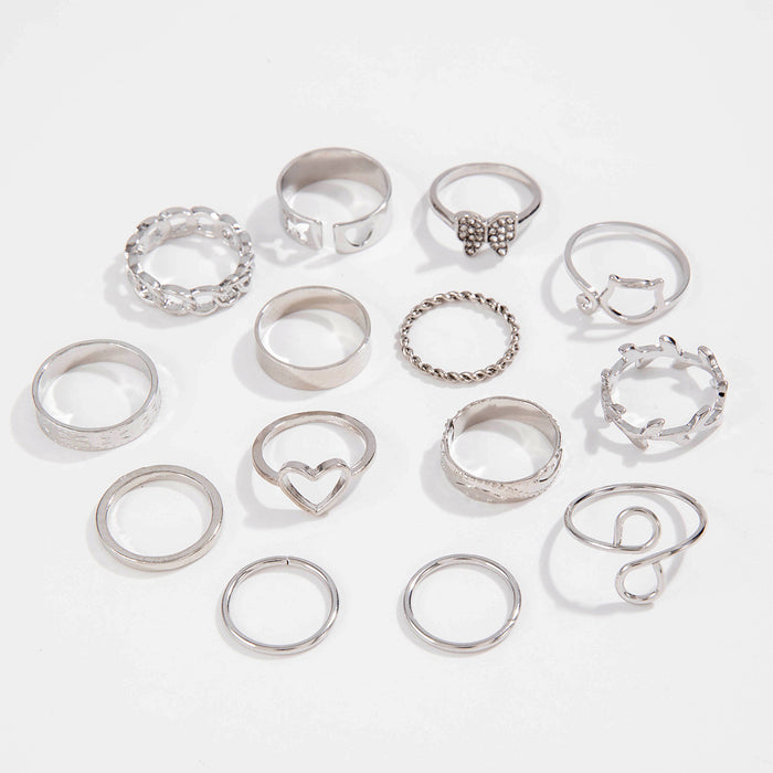 Conjunto de anillos de diamantes con diseño de mariposa y corazón de moda: anillos multiarticulados inspirados en el diseño de cactus, luna y ojo