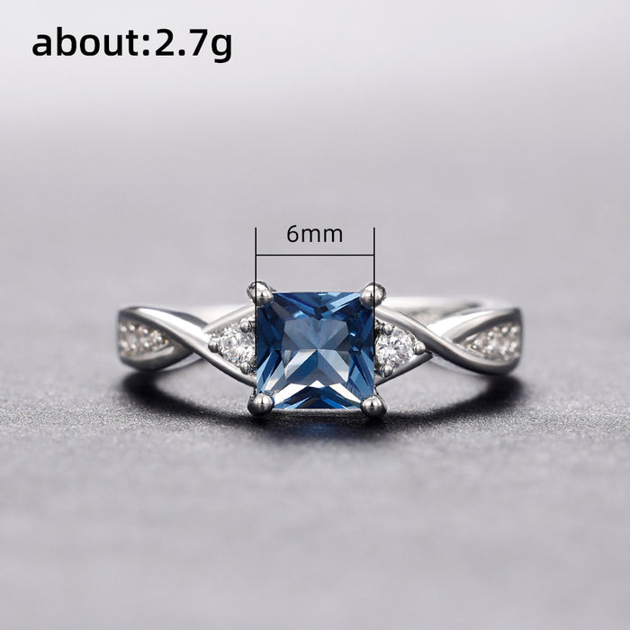 Square Blue Topaz Ring Women's  Jewelry