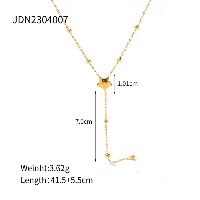 16K Gold-Plated Stainless Steel Y-Shape Star Pendant Necklace - Women's Fashion Jewelry