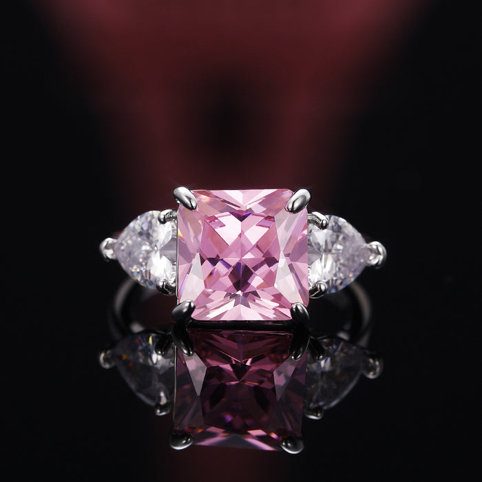 Princess square pink crystal ring colored gem series Korean version of high-end ring