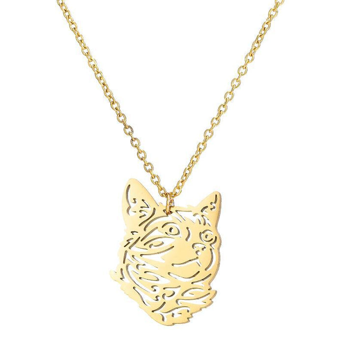 Kitten pet necklace, simple stainless steel animal clavicle chain ins niche design jewelry