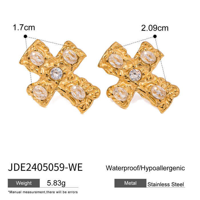 Zircon Stainless Steel Stud Earrings - Non-Fading Cross-Border Jewelry