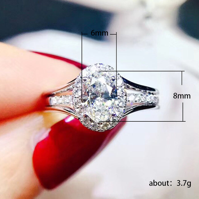 Imitation diamond eight hearts and eight arrows oval zircon ring copper plated white gold hand jewelry