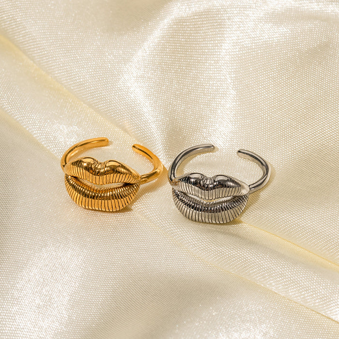 18K Gold Stainless Steel Serpent-Style Ring with Wave Pattern