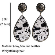 Western Animal Print Leather Earrings with Bohemian Style and Pumpkin Flower Design - wallojewerly 