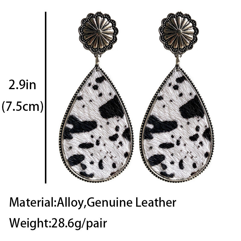 Western Animal Print Leather Earrings with Bohemian Style and Pumpkin Flower Design - wallojewerly 