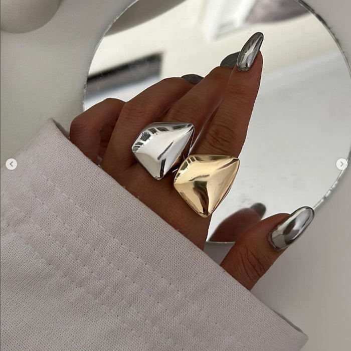 Unique 18K Gold Plated Stainless Steel Ring with Geometric Patterns