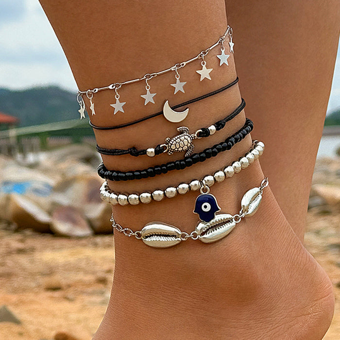 Shell Tassel Beaded Anklet Set - Unique Beach Foot Jewelry