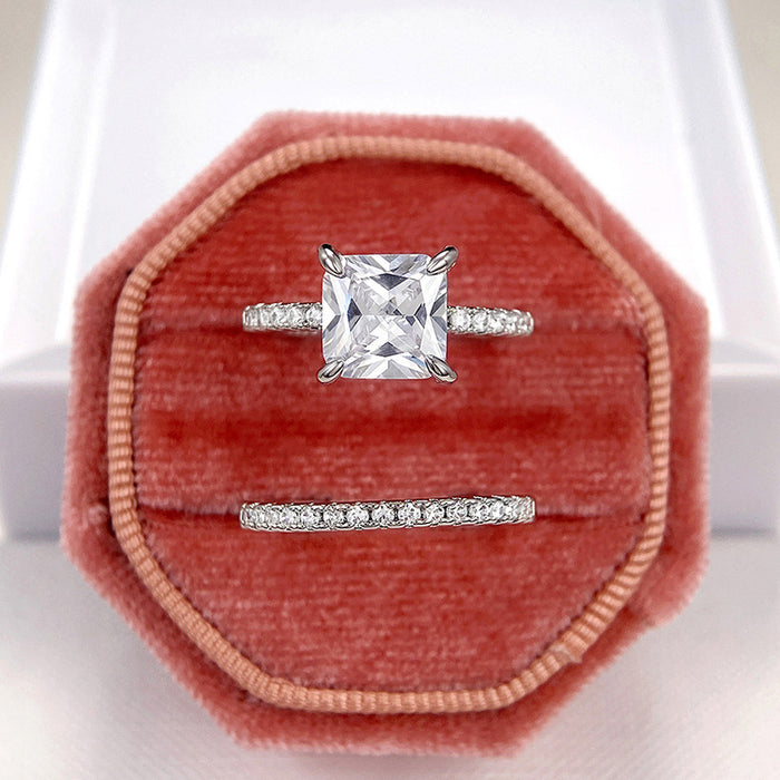 Square diamond four-claw princess ring super shiny