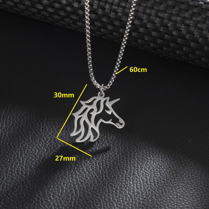 Unicorn pendant necklace, cross-border hollow fantasy stainless steel small animal foreign trade spot wholesale