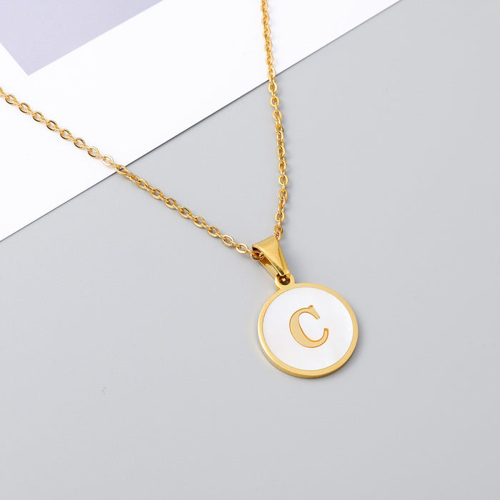 Round shell letter necklace, 18K stainless steel clavicle chain wholesale