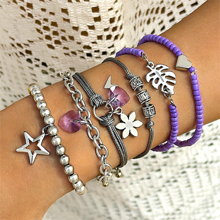 Starfish and Shell Bracelet Set with Tassel Pendant - Four Pieces