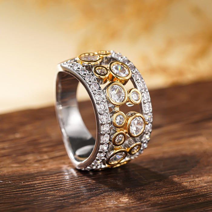 Women's two-tone inlaid round combination ring