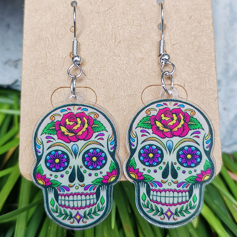 Day of the Dead Mushroom Snake Acrylic Earrings - wallojewerly 