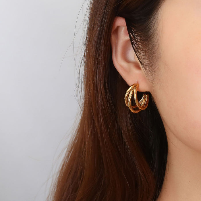 Twisted three-piece earrings 18K gold stainless steel trendy design