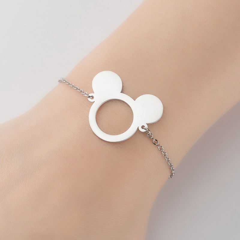 Mouse head double peach heart airplane bracelet, European and American geometric hollow jewelry wholesale